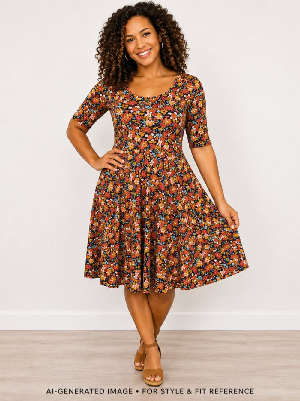 LuLaRoe Nicole Dress Colorful Floral Fit & Flare A-Line Dress